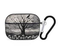 Funda para Airpod Pro con clip de bloqueo seguro, funda protectora rígida de calavera compatible con Airpod Pro de 2ª y 1ª generación para mujeres y hombres, LED frontal visible, color negro