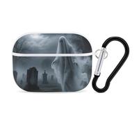 Funda para Airpod Pro con clip de bloqueo seguro, funda protectora rígida de fantasma de Halloween, compatible con Airpod Pro de 2ª y 1ª generación, para mujeres y hombres, LED frontal visible, color