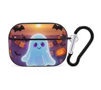 Funda para Airpod Pro con clip de bloqueo seguro, funda protectora rígida de fantasma de Halloween, compatible con Airpod Pro de 2ª y 1ª generación, para mujeres y hombres, LED frontal visible, color