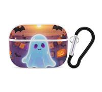 Funda para Airpod Pro con clip de bloqueo seguro, funda protectora rígida de fantasma de Halloween, compatible con Airpod Pro de 2ª y 1ª generación, para mujeres y hombres, LED frontal visible, color