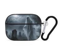 Funda para Airpod Pro con clip de bloqueo seguro, funda protectora rígida de fantasma de Halloween, compatible con Airpod Pro de 2ª y 1ª generación, para mujeres y hombres, LED frontal visible, color