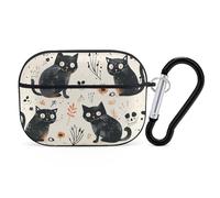 Funda para Airpod Pro con clip de bloqueo seguro, funda protectora rígida de gato negro y calavera, compatible con Airpod Pro de 2ª y 1ª generación, para mujeres y hombres, LED frontal visible, negro