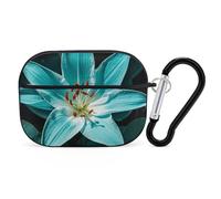 Funda para Airpod Pro con clip de bloqueo seguro, funda protectora rígida de lirio verde azulado compatible con Airpod Pro de 2ª y 1ª generación para mujeres y hombres, LED frontal visible, negro