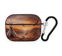 Funda para Airpod Pro con clip de bloqueo seguro, funda protectora rígida de tribus nativas americanas compatible con Airpod Pro de 2ª y 1ª generación para mujeres y hombres, LED frontal visible