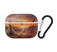 Funda para Airpod Pro con clip de bloqueo seguro, funda protectora rígida de tribus nativas americanas compatible con Airpod Pro de 2ª y 1ª generación para mujeres y hombres, LED frontal visible