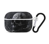 Funda para Airpod Pro con clip de bloqueo seguro, funda protectora rígida negra con calavera floral compatible con Airpod Pro de 2ª y 1ª generación para mujeres y hombres, LED frontal visible, blanco