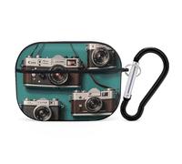 Funda para Airpod Pro con clip de bloqueo seguro, funda protectora rígida retro para cámara, compatible con Airpod Pro de 2ª y 1ª generación, para mujeres y hombres, LED frontal visible, color negro
