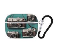 Funda para Airpod Pro con clip de bloqueo seguro, funda protectora rígida retro para cámara, compatible con Airpod Pro de 2ª y 1ª generación, para mujeres y hombres, LED frontal visible, color blanco