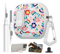Funda para AirPods 4 con bloqueo de seguridad y soporte para teléfono, bonito patrón floral estilo niña, carcasa rígida protectora de TPU con mosquetón y kit de limpieza para Apple iPod de 4ª