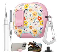 Funda para AirPods 4 con bloqueo de seguridad y soporte para teléfono, bonito patrón floral estilo niña, carcasa rígida protectora de TPU con mosquetón y kit de limpieza para Apple iPod de 4ª