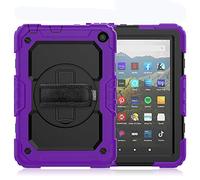 Funda para Amazon Fire HD 8 2020 / HD 8 Plus 2020, 3-en-1 Funda Silicona Resistente Antigolpes con Soporte y Correa de Mano y Bandolera, Portalápiz [360 Grados de Rotacion] para Amazon Fire HD 8 2020