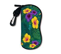 Funda para anteojos de sol de seguridad con diseño floral tropical, estilo clásico de hibisco, con gancho de cierre, almacenamiento portátil T, Verde, 3x7 Inch