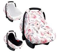 Funda para asiento de coche de bebé para niñas, cubierta de verano acogedora para el sol y los insectos, toldo floral para asiento de coche con malla con cremallera, flor rosa acuarela