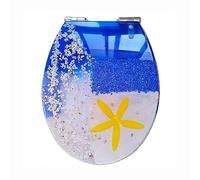 Funda para asiento de inodoro de resina, diseño ovalado de cierre lento, fácil de limpiar, azul océano profundo con peces y conchas marinas, se adapta a inodoros estándar, 16.5 pulgadas, duradera y