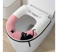 Funda para asiento de inodoro en forma de U con cremallera de circunferencia completa para una adherencia fiable del asiento en inodoros estándar, tela de felpa de poliéster, unidad lavable (rosa)