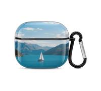 Funda para auriculares Bluetooth Mountains in The Distance Above The Lake impresa, a prueba de golpes, carcasa rígida de policarbonato, cobertura completa, compatible con carga inalámbrica y Airpods