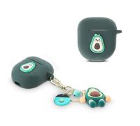 Funda para auriculares Bose QuietComfort II 2022, Suublg Cute Skin Design Funda de carga protectora de silicona con llavero de muñeca de dibujos animados y protección antipérdida de cordón (aguacate)