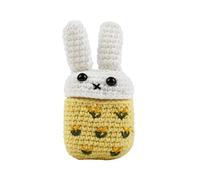 Funda para auriculares inalambricos con Interior de Silicona y Crochet por Fuera con Forma de Conejo, Blanco y Naranja