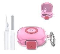 Funda para Beats Powerbeats Fit, carcasa de TPU resistente a los golpes con llavero y lápiz de limpieza, protección perfecta contra golpes, arañazos y polvo (rosa transparente)