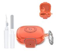 Funda para Beats Powerbeats Fit, carcasa de TPU resistente a los golpes con llavero y lápiz de limpieza, protección perfecta contra golpes, arañazos y polvo (naranja transparente)