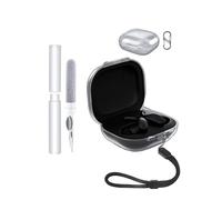 Funda para Beats Powerbeats Fit Earbuds,toergy Soft TPU Clear Cover,Impermeable,a prueba de golpes, protección contra arañazos, fácil de llevar, con cordón, llavero y kit de limpieza (negro