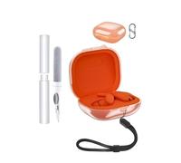 Funda para Beats Powerbeats Fit Earbuds,toergy Soft TPU Clear Cover,Impermeable,a prueba de golpes, protección contra arañazos, fácil de llevar, con cordón, llavero y kit de limpieza (naranja