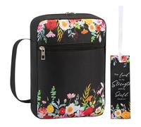 Funda para Biblia, Estuche para Libros, Bolsa para Iglesia, Protector para Biblia con asa y Bolsillo con Cremallera, para Madre, Dama, Mujer, Hombre, Floral Negro