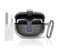 Funda para Bose Ultra Open Earbuds, MOWYEOK transparente TPU carcasa de cierre de seguridad, aplicable a los accesorios de la carcasa Bose Ultra Open, con mosquetón y lápiz de limpieza (gris)