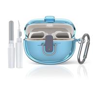 Funda para Bose Ultra Open Earbuds, MOWYEOK transparente TPU carcasa de cierre de seguridad, aplicable a los accesorios de la carcasa Bose Ultra Open, con mosquetón y lápiz de limpieza (azul)
