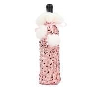 Funda para botella de vino de Navidad, 5 unidades, lentejuelas, purpurina, funda para botella de vino de Navidad, con cordón, decoración para fiestas, decoración de mesa, color rosa y dorado