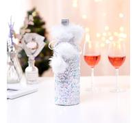 Funda para botella de vino de Navidad, 5 unidades, lentejuelas, purpurina, funda para botella de vino de Navidad, con cordón, decoración para fiestas y decoración de mesa, multicolor