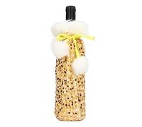 Funda para botella de vino de Navidad, 5 unidades, lentejuelas, purpurina, funda para botella de vino de Navidad, con cordón, decoración para fiestas y decoración de mesa-dorado