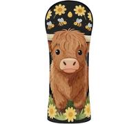 Funda para cabeza de palo de golf con etiquetas intercambiables para conductor, bosque e híbrido, linda vaca escocesa y abeja