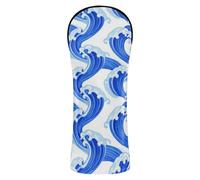 Funda para cabeza de palo de golf estilo japonés azul con olas oceánicas, accesorios de cuero de primera calidad con etiqueta de número para conductor Fairway Wood Hybrid