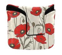 Funda para cabeza de putter para mazo con cierre magnético, fundas para la mayoría de las marcas de piel sintética, impermeable, diseño de amapola roja, arte floral minimalista