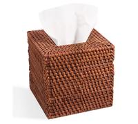 Funda para caja de pa uelos de rat n natural Livelab, cuadrada, tejida a mano, organizador de 14 x 14 x 14 cm, color marr n miel