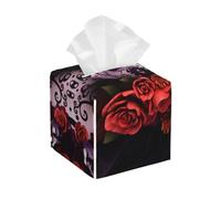 Funda para caja de pañuelos de cuero con estampado de rosas de azúcar del Día de los Muertos, soporte organizador plegable, fácil almacenamiento y funda decorativa para caja de pañuelos