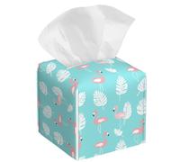 Funda para Caja de pañuelos Flamingo White Palm de Cuero Decorativa Cuadrada para Cajas de pañuelos con Estuche Organizador Inferior para cinturón para baño, hogar y decoración del automóvil