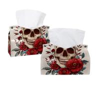 Funda para caja de pañuelos, soporte rectangular para pañuelos faciales, contenedor de almacenamiento para baño, tocador, mesilla de noche y oficinas, calavera y flores del día de los muertos