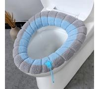 Funda para calentador de asiento de inodoro con asa diseñada para adaptarse a inodoros ovalados y alargados, lavable a máquina, mezcla térmica de poliéster y acrílico (azul A)