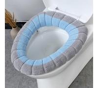 Funda para calentador de asiento de inodoro con asa diseñada para adaptarse a inodoros ovalados y alargados, lavable a máquina, mezcla térmica de poliéster y acrílico (azul)