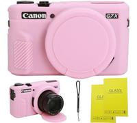 Funda para cámara Canon G7 X Mark II, funda protectora de silicona suave con diseño mejorado hacia abajo, lente totalmente transparente, incluye 2 protectores de pantalla y 1 correa de muñeca, ligera