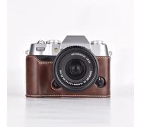 Funda para cámara Fujifilm XT50 de piel sintética, carcasa vintage de medio cuerpo con interior de franela, funda protectora marrón (color café)