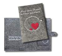 Funda para carnet de embarazo de lujo "Aus dem Bauch mitten ins Herz!" con compartimentos extra y cierre de 100 % fieltro, fabricada en Alemania gris gris Talla:Deutscher Mutterpass