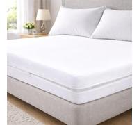 Funda para Colchon 105x200 Liso Blanco, Cierre con Cremallera ¨L¨, para colchon de hasta 30cm de Altura, Ajuste Firme, Lava a máquina,100% Poliéster
