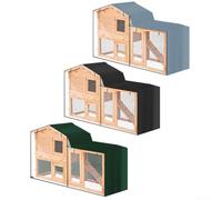 Funda para conejera en forma de triángulo para uso en interiores y exteriores con tela Oxford 210D, dobladillo de cuerda ajustable y panel plegable frontal transparente (gris, 147 x 52 x 86 cm)