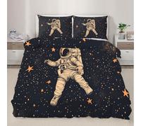 Funda para edredón Astronauta Conjunto de Fundas Negras para edredón con Fundas de Almohada Ropa de Cama para la decoración del Dormitorio 135x200cm