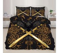 Funda para edredón cuervoJuego de Ropa de Cama con símbolo misteriosoConjunto de Fundas para edredón con Fundas de almohadaFunda Negra para Cuervo Ropa de Cama para Decorar el Dormitorio 220x240cm