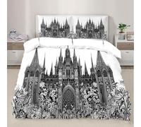 Funda para edredones del Castillo Set de Fundas de Plantas Negras Blancas con Fundas de Almohada Arquitectura Hermosa Ropa de Cama para Decorar el Dormitorio 200x220cm