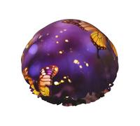 Funda para el pelo de baño con estampado de mariposas doradas, color violeta y dorado, para mujer, reutilizable, doble capa impermeable, para mujeres y mujeres